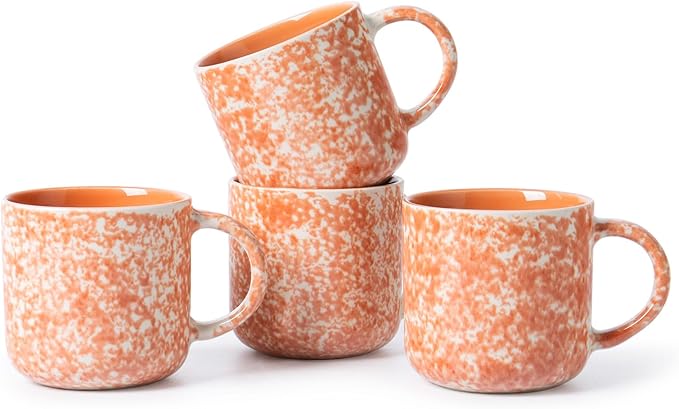 MONITO 12 OZ Coffee Mugs Set of 4, Ceramic Coffee Mugs,Modern Coffee Mugs Set with handle for Tea/Latte/Cappuccino/Milk/Cocoa. (Orange, 4 Count（Pack of 1)