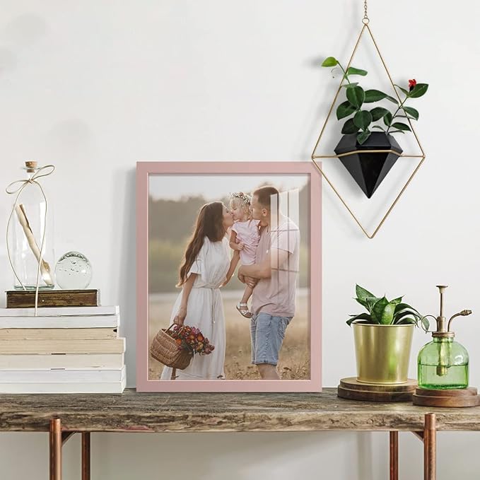Renditions Gallery 11x14 inch Picture Frame High-end Modern Style, Made of Solid Wood and High Definition Glass Ready for Wall and Tabletop Photo Display, Pink Frame