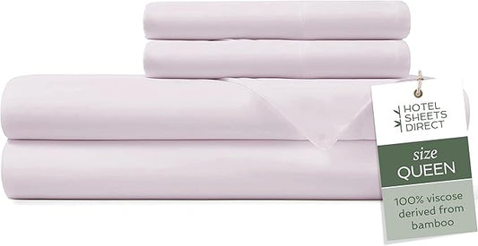 Hotel Sheets Direct 4 Piece Bed Sheet Set Queen Size, 100% Viscose Derived from Bamboo Sheets Set with 2 Pillowcases, Cooling & Breathable Luxury Bedding, Moisture-Wicking & Silky Soft, Light Pink
