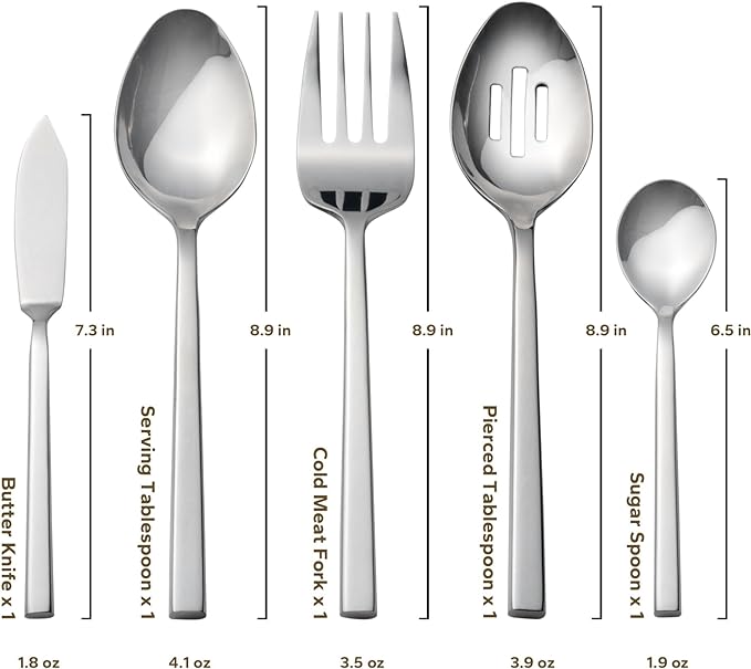 Alata Cube 65-Piece Forged Stainless Steel Flatware Set Cutlery Set with Utensil-Serving Set, Silverware Set Service for 12, Mirror Finish, Dishwasher Safe