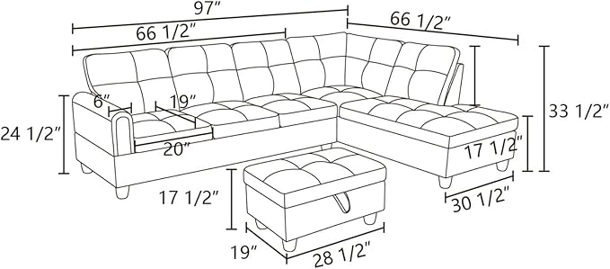 NicBex Sectional Couch 2 Pieces 66.5" L Sofa with Right Chaise Linen L Shaped Cloud Couch for Living Room Furniture Sets with Cushion, Modular Sofa for Living Room & Small Apartment, Gray Green