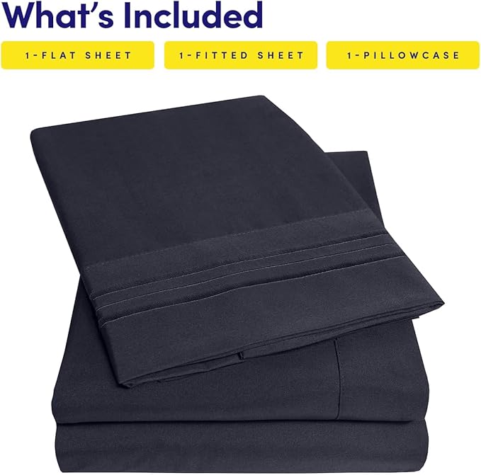 1500 Supreme Collection Twin XL Sheet Sets Navy Blue - 3 Piece Bed Sheets and Pillowcase Set for Twin XL Mattress - Extra Soft, Elastic Corner Straps, Deep Pocket Sheets, Twin XL Navy Blue