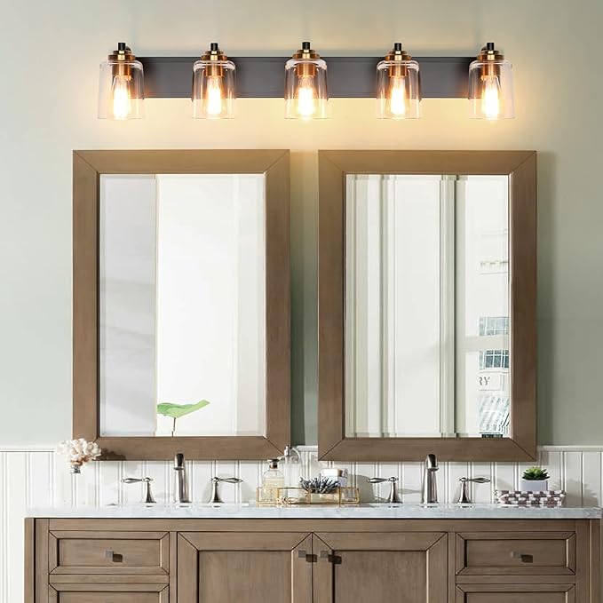 SOLFART 5 Lights Vintage Vanity Lighting Over Mirror Brass Bathroom Vanity Light Fixtures Thick Globes 8580 Lights