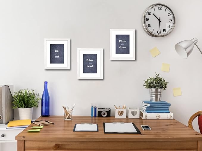 8x10 Picture Frame Set of 3 with Real Glass for Pictures 5x7 with Mat or 8x10 Without Mat, Wall Mounting or Tabletop display Photo Frames in White