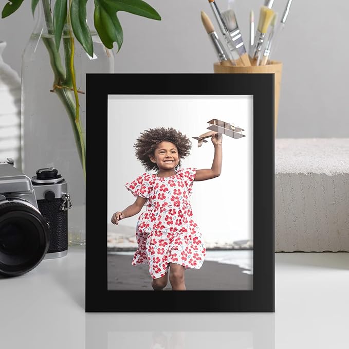 Renditions Gallery 6x8 inch Picture Frame High-end Modern Style, Made of Solid Wood and High Definition Glass Ready for Wall and Tabletop Photo Display, Black Frame