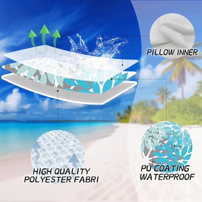 DFXSZ Outdoor Pillow Covers 16x16 Inch Set of 2 Blue Flower Decorative Waterproof Summer Outdoor Pillow Covers for Patio Funiture Garden Couch 168H16