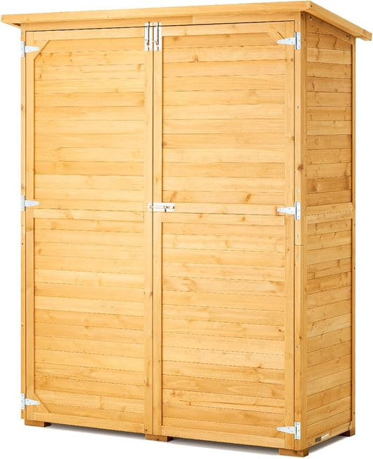 VEVOR Outdoor Storage Shed, Large Wooden Outside Storage Cabinet with Waterproof Roof and Metal Frame, Double Lockable Doors Garden Tool Shed Storage House Cabinet with Shelves, 55.1"x23.6"x67.5"
