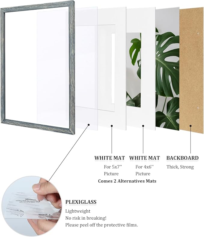 Egofine 8x10 Picture Frame Made of Solid Wood Covered by Plexiglass, Display Pictures 4x6/5x7 with Mat or 8x10 Without Mat for Table Top Display and Wall Mounting Photo Frame, Rustic Blue