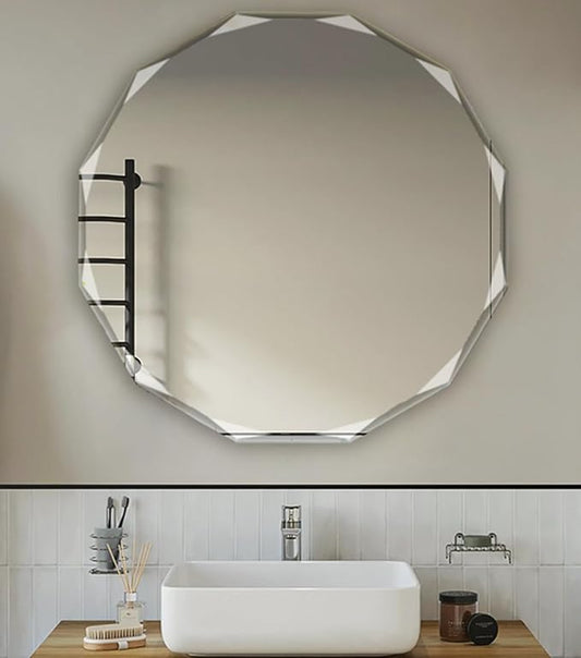 Single Beveled Edge Circle Mirror Frameless Wall Mount Bathroom Vanity Mirror, 24”