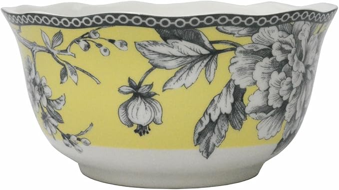 222 Fifth Adelaide 16-Piece Square Floral Dinnerware Set – Service for 4,Yellow Porcelain Plates & Bowls, for Everyday Dining & Entertainment, Microwave & Dishwasher Safe, Chip Resistant