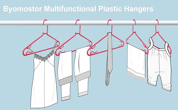 Plastic Hangers 50 Pack, Light Weight Durable Clothes Hangers with Hooks Standard Size G-Shape&Non-Slip Coat Hangers for Everyday Use (Pink)