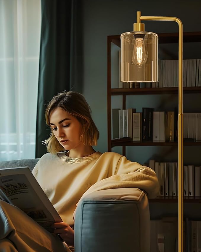 Oneach 66.5'' Floor Lamps for Living Room with Glass lampshade, Modern Gold Floor Lamp with Bulb, Industrial Standing lamp for beroom, Tall Pole Lamps Office (Bulb Included)