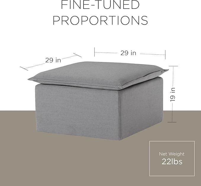 Maven Lane Claude Large Square Rustic Upholstered Ottoman, Cushioned Footrest for Living Room Couch, Chair, or Dorm Room in Slate Fabric Upholstery