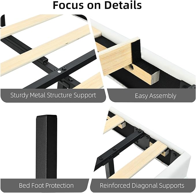 HOMBCK Floating Twin Bed Frame with Smart LED Lights, Faux Leather Upholstered Platform Bed with Diamond Headboard, No Box Spring Needed, Noise-Free, Easy Assembly, White