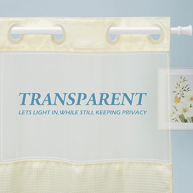 Ivory Long Hotel Shower Curtain with Detachable Liner - 230GSM Waffle Textured,Hotel Grade,Spa Like Bath Curtain,71W x 86H