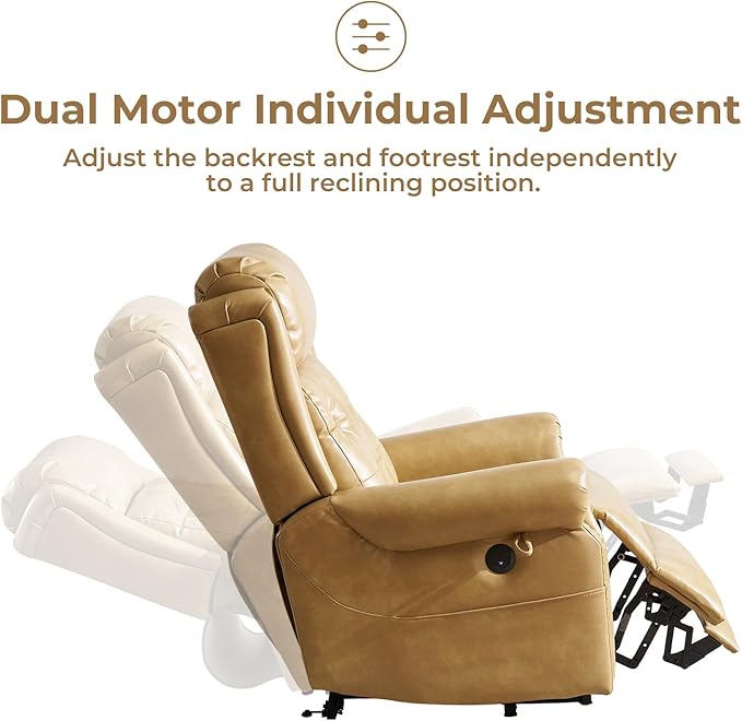 Large Power Lift Recliner Chair for Elderly, Oversized Lay Flat Recliner with Massage and Heat, Electric Lift Chair with Adjustable Headrest, Extended Footrest, USB Ports, Beige