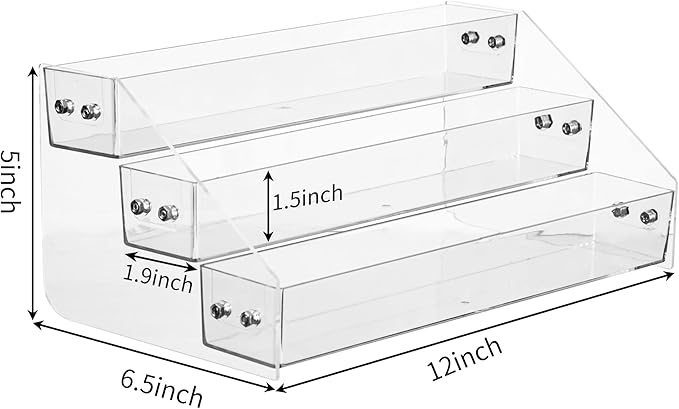 Acrylic Spice Rack, Tiered Spice Rack Shelf Seasoning Organizer for Countertop, Cabinet, Pantry, Kitchen Storage - 3 Tier