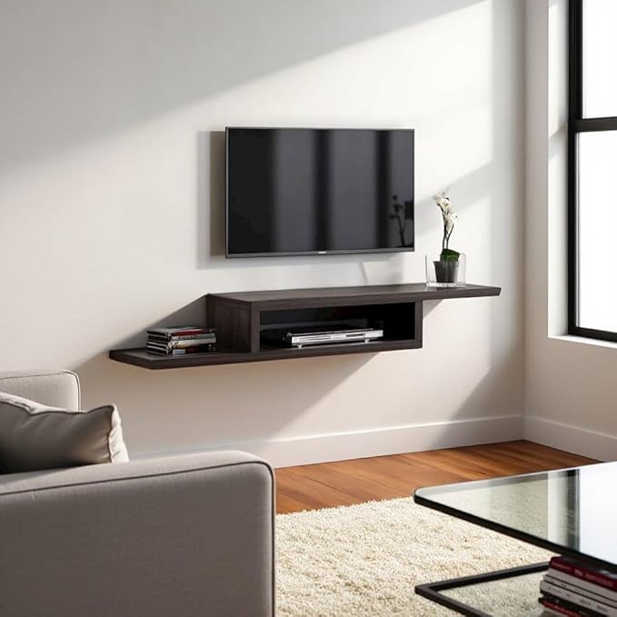 Skyline Walnut Floating 60-inches TV Stand, Wall Mounted Console with Shelf, Floating Entertainment Center and Floating TV Shelf