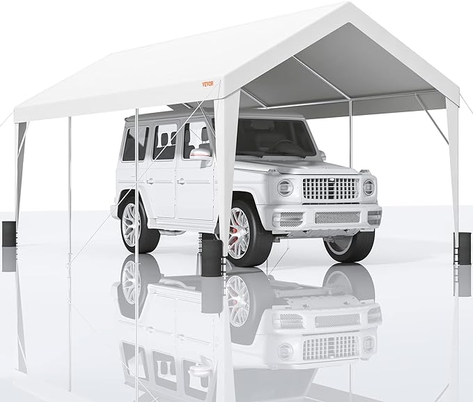 VEVOR Upgraded 10x20 ft Heavy Duty Carport Car Canopy, Car Port Garage Boat Shelter Party Tent with 8 Reinforced Poles and 4 Weight Bags, UV Resistant Waterproof Tarp for SUV, Truck, Boat