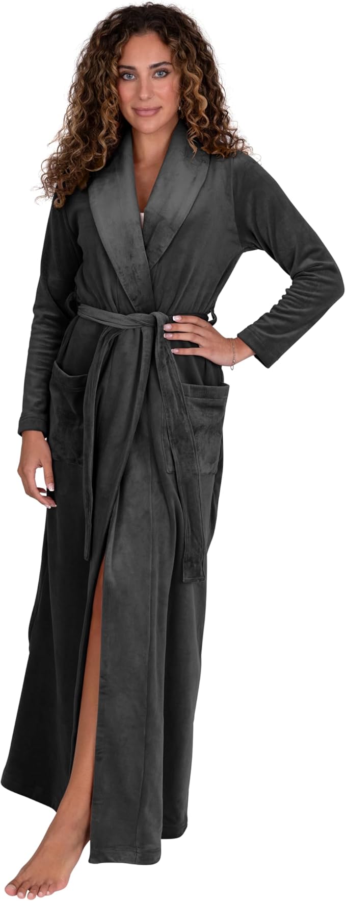 Be Relax Terry Velour Robe - Made of Polyester, Shawl Collar Robe with Belt & Side Pockets, Soft & Warm Bathrobe for Women