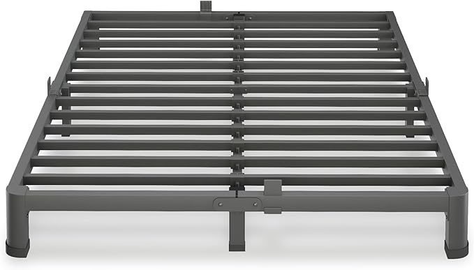 4 Inch Queen Bed Frame, 3500Lbs Heavy Duty Metal Platform with Round Corner Legs Mattress Slide Stopper, Steel Slat Support No Box Spring Needed, Noise Free, Non-Slip, Easy Assembly