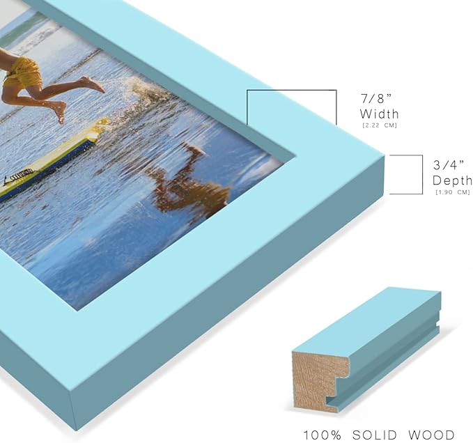 Renditions Gallery 4x6 inch Picture Frame High-end Modern Style, Made of Solid Wood and High Definition Glass Ready for Wall and Tabletop Photo Display, Blue Frame