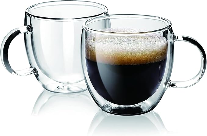 Espresso Cups Set Of 2, Double Walled Glass Coffee Mugs with Handle,Insulated Layer Coffee Cups,Clear Borosilicate Glass Mugs,Perfect for Cappuccino,Tea,Latte,Espresso (5oz-2Pack)