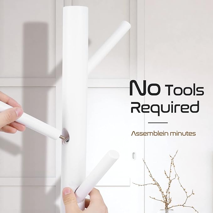 2PCS Solid Wooden Coat Rack Freestanding, New Zealand Pine Coat Tree with 8 Hooks & 3 Adjustable Sizes for Coats, Hats, Handbags and Scarves, Space Saving for Entryway/Office/Bedroom (White)
