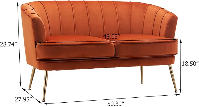 Velvet Loveseat - Luxury Modern Comfy Tufted Chesterfield 2 Person Couch for Living Room/Bedroom, Caramel