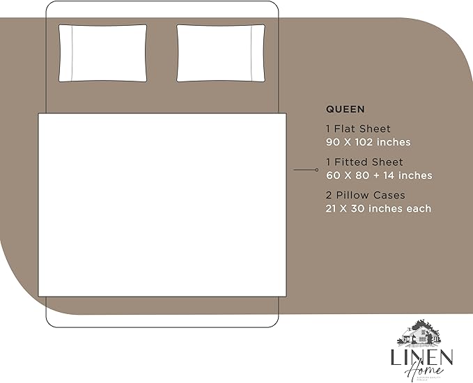 Linen Home 100% Cotton Percale Sheets Queen Size, Taupe, Deep Pocket, 4 Pieces Set - 1 Flat, 1 Deep Pocket Fitted Sheet and 2 Pillowcases, Crisp Cool and Strong Bed Linen
