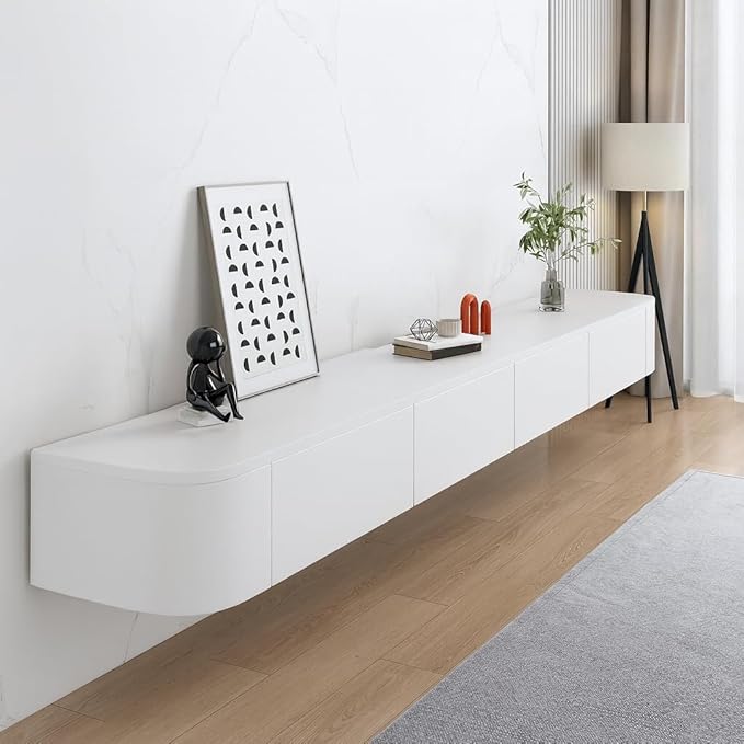 Floating TV Stand,47-118 Inch Wall Mounted TV Shelf,Modern Entertainment Center Media Console with Storage for Bedroom,Living Room (White, 118.1")