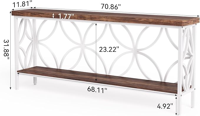 LITTLE TREE Sofa Table, 70.9 Inch Industrial Behind Couch Table with Storage Shelves, Narrow Long Console Table for Entryway, Living Room, Foyer, Hallway, Office