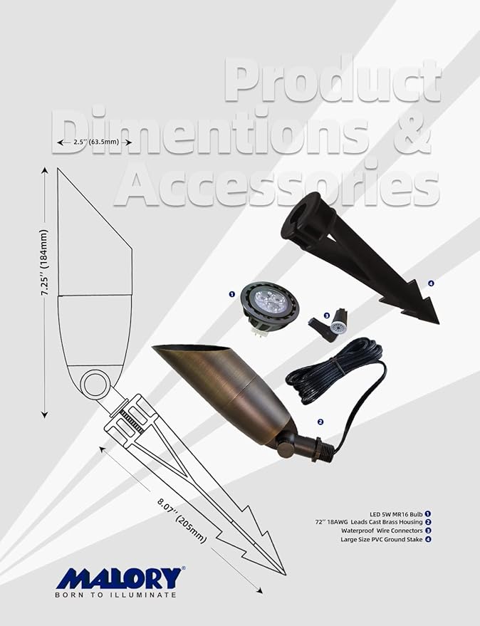 MALORY Solid Brass Landscape Spotlight 12-Pack with Bulb(S06), Low Voltage Front and Backyard Landscape Lighting with Large Rugged Slot Spike & Wire Connector,12V AC/DC Garden Patio Spot Up Light