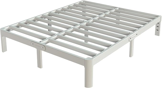 White King Size Bed Frame 12 Inch, Metal Camas King Bed Frame No Box Spring Needed, Heavy Duty Steel Support 3500 LBS, DIY Headboard, Noiseless, Round Corner Legs, Storage Space, Easy Assembly
