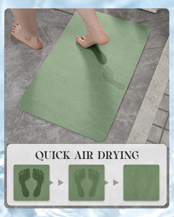 MontVoo -Bath Mat Rug-Rubber Backing Non Slip Quick Dry Absorbent Thin Bathroom Rugs Fit Under Door-Faux Suede Surface Bathroom Floor Mats-Shower Rug for in Front of Bathtub Shower Sage Green 17x27.5