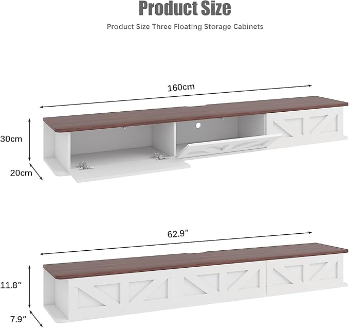 White Floating TV Stand for 43 55 65 70 inch TV, Entertainment Center Media TV Console Shelf and Storage Drawers for Wall for Living Room Bedroom (White Floating TV Stand)