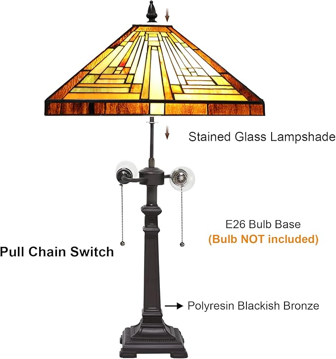 Capulina Tiffany Lamp Stained Glass Table Lamp 16X16X24 Inches Amber Brown Mission Tiffany Style Desk Lamp Decor for Bedrooms Living Room Study Home Office