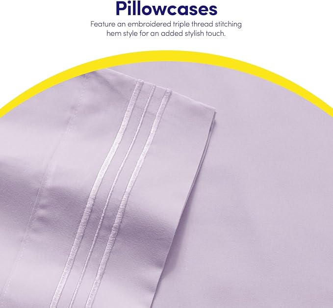 1500 Supreme Collection Queen Sheet Sets Lilac - Luxury Hotel Bed Sheets and Pillowcase Set for Queen Mattress - Extra Soft, Elastic Corner Straps, Deep Pocket Sheets, Queen Lilac