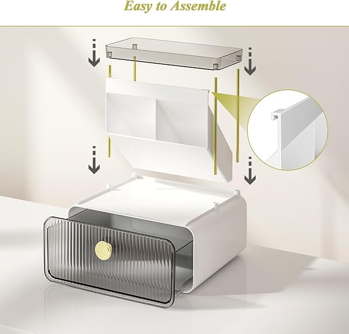 FOLLOWIN Bathroom Counter Organizers and Storage with Drawer,Cosmetic Organizer with Make Up Brush Holder,Perfume Makeup Shelf,3-Tier Vanity Storage,Smoky Gray