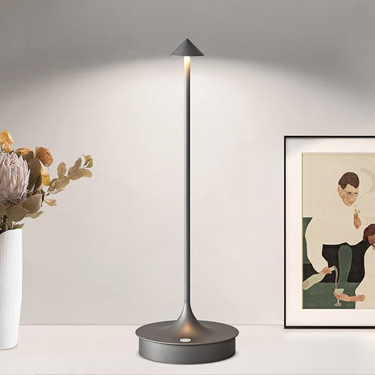 Small Cordless Table Lamp Rechargeable, Battery Operated Desk Lamp, 4000mAh LED Touch Lamp, Dimmable Portable Outdoor Waterproof Wireless Table Light for Restaurants/Bars/Outdoor(1PC,Gray)