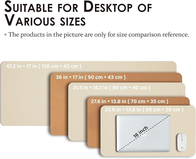 Cork Desk Mat - Dual-Sided Desk Pad for Office and Home - Desk Organization and Accessories - Ideal for Large Mouse Pad and Desk Mats on Top of Desks(Beige,36"x 17")