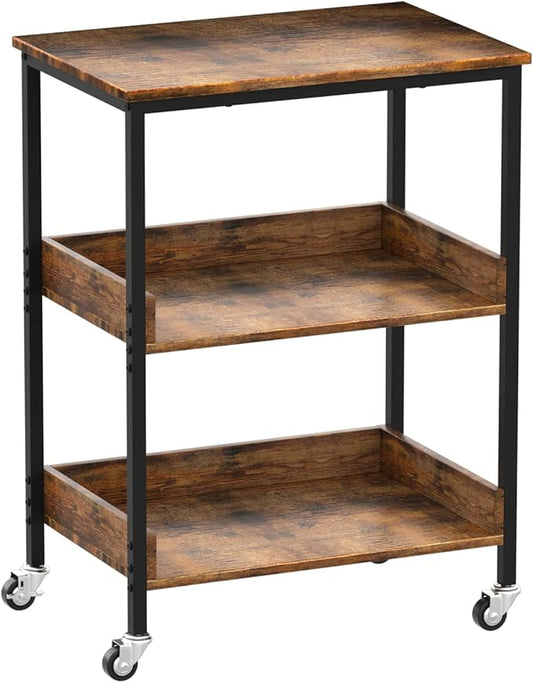 Kitchen Microwave Cart, 3 Tier Rolling Utility Cart on Wheels Coffee Cart, Storage Islands for Living and Kitchen Room