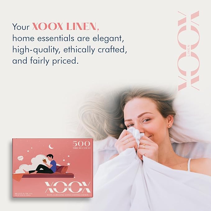 XOOX Linen 100% Cotton Twin XL Sheet Sets - 500 Thread Count Twin XL Sheets Cotton, Soft, Sateen Weave, Cooling Deep Pocket Bed Sheet for Dorm Room, Luxury Hotel Quality Bedding (3 PC, Light Blue)