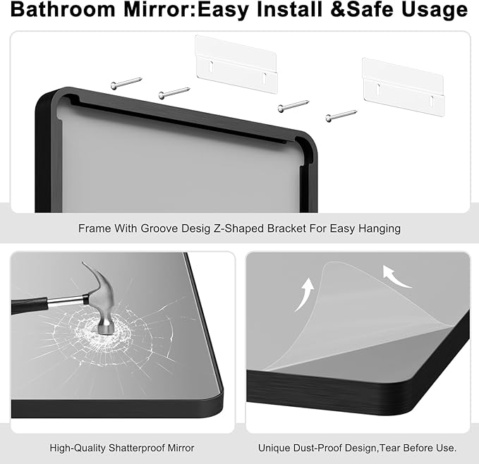 Bathroom Mirrors for Over Sink,60x36Inch Vanity Mirrors for Wall,Black Metal Frame Rectangle Mirrors for Bathroom Vertically Restroom,Hangs Horizontally or Farmhouse
