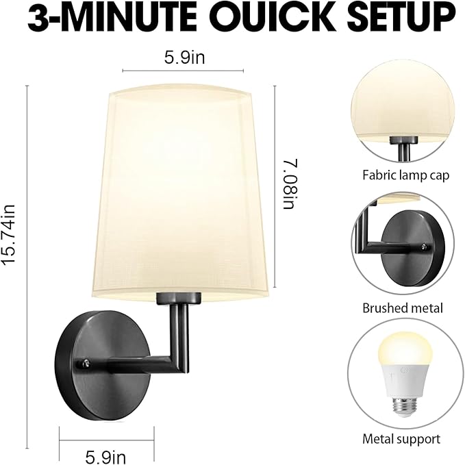 JKEYES Battery Operated Wall Sconce Set of 2,Black Cordless Wall Lights with 5200mAh Dimmable Detachable Rechargeable Bulbs, 12 Colors Sconces Wall Decor for Bedroom Living Room Hallway