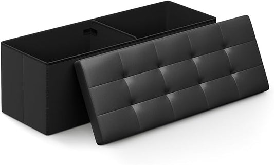 Athena Collection Leather Ottoman Bench with Storage, 43 Inches Large End of Bed Storage Ottoman Bench, 130L Load 220 Lbs Foot Rest for Bedroom, Living Room, Entyway, Black