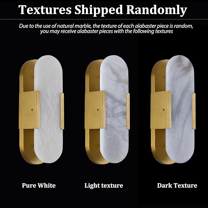 13.8 in Brass Alabaster Wall Sconces, Natural Marble Wall Sconces Set of Two Indoor Alabaster Sconces for Living Room Modern Alabaster Sconces Wall Lighting for Dining Room Stairs Bedroom