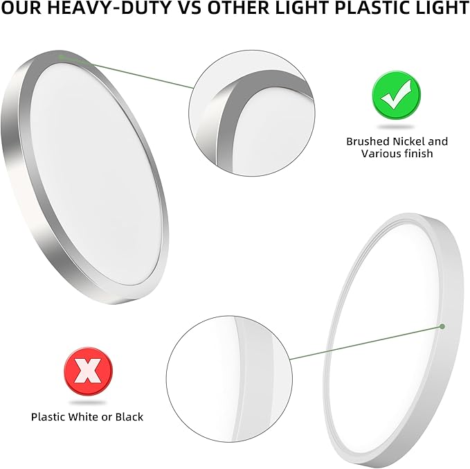 hykolity 12 Inch Selectable CCT LED Round Flat Panel Light, 24W 3000K/4000K/5000K, Edge-Lit Flush Mount Ceiling Light Fixture for Kitchen, Bedroom, Laundry and Closet Room,Brush Nickel