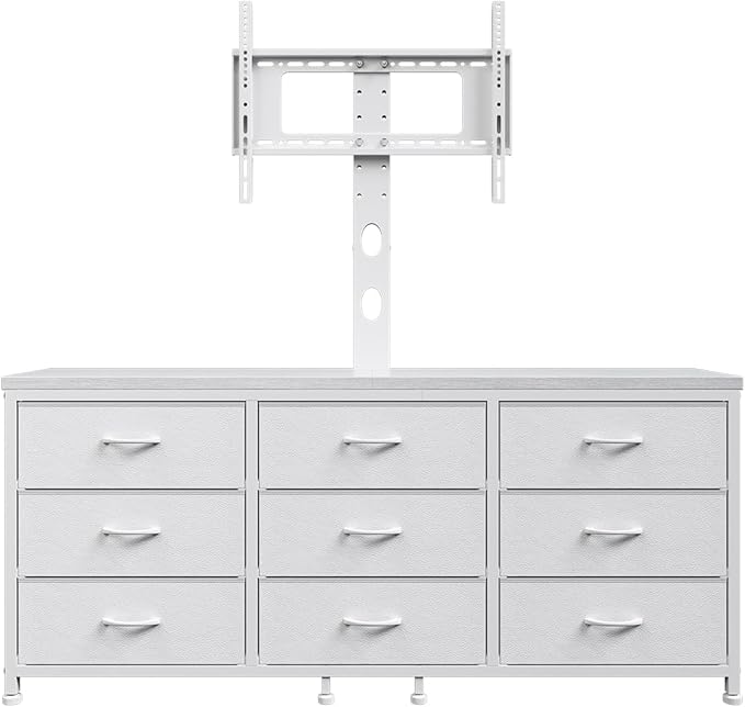 TV Stand with Mount for 32/55/65/75/85 inch TVs, Entertainment Center with 9 Fabric Drawers Dresser Storage, Height Adjustable Media Console