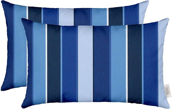 RSH DECOR: Sunbrella Lumbar Throw Pillows Set of 2 | 20" x 12" | Water and Fade-Resistant Performance Fabric | Outdoor Pillow Covers with Down-Alternative Inserts | Milano Cobalt